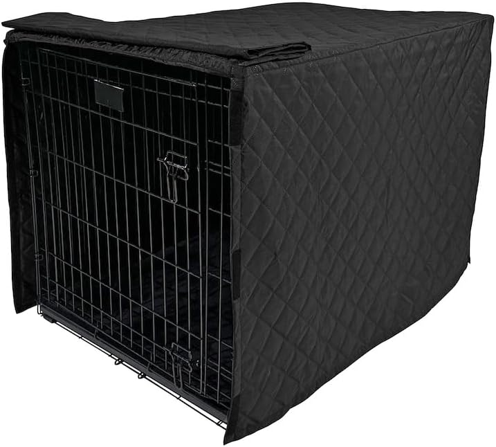 4Knines Quilted Dog Crate Cover – Heavy-Duty, Water-Resistant Fabric for Indoor/Outdoor Use – Durable Travel Cage Cover for Training, Weather Protection – Fits 36-Inch Crates – Black