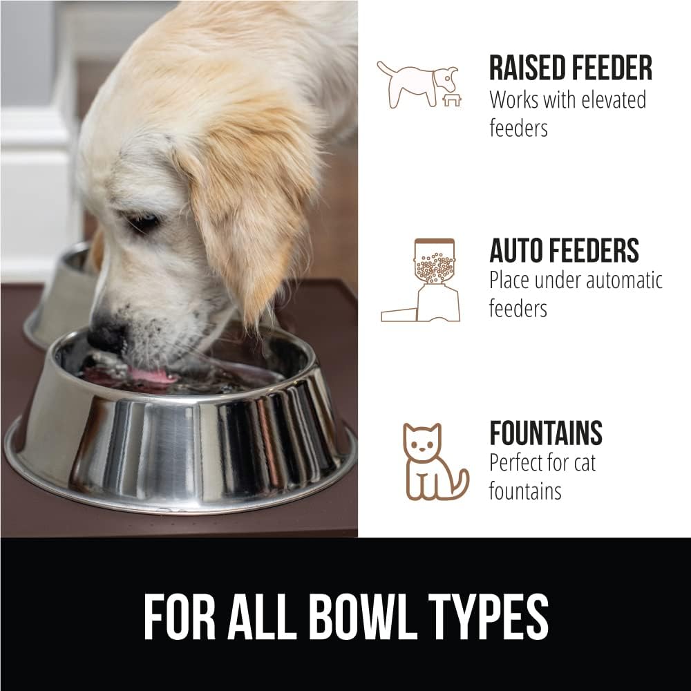 GORILLA GRIP 100% Waterproof Raised Edge BPA Free Silicone Pet Feeding Mat, Dog Cat Food Mats Contain Spills Protects Floors, Placemats for Cats and Dogs Water Bowl, Pets Accessories 18.5x11.5 Brown