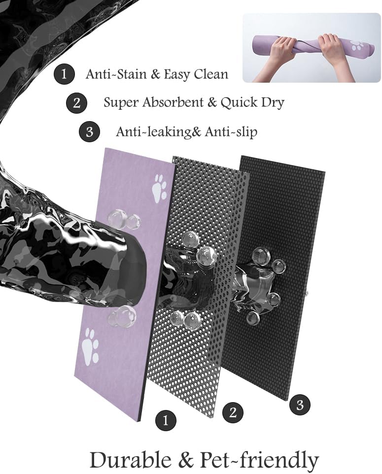 Pet Feeding Mat-Absorbent Dog Mat for Food and Water Bowl-No Stains Quick Dry Water Dispenser Mat-Dog Accessories Pet Supplies-Bowl for Messy Drinkers(Purple,17"x28"