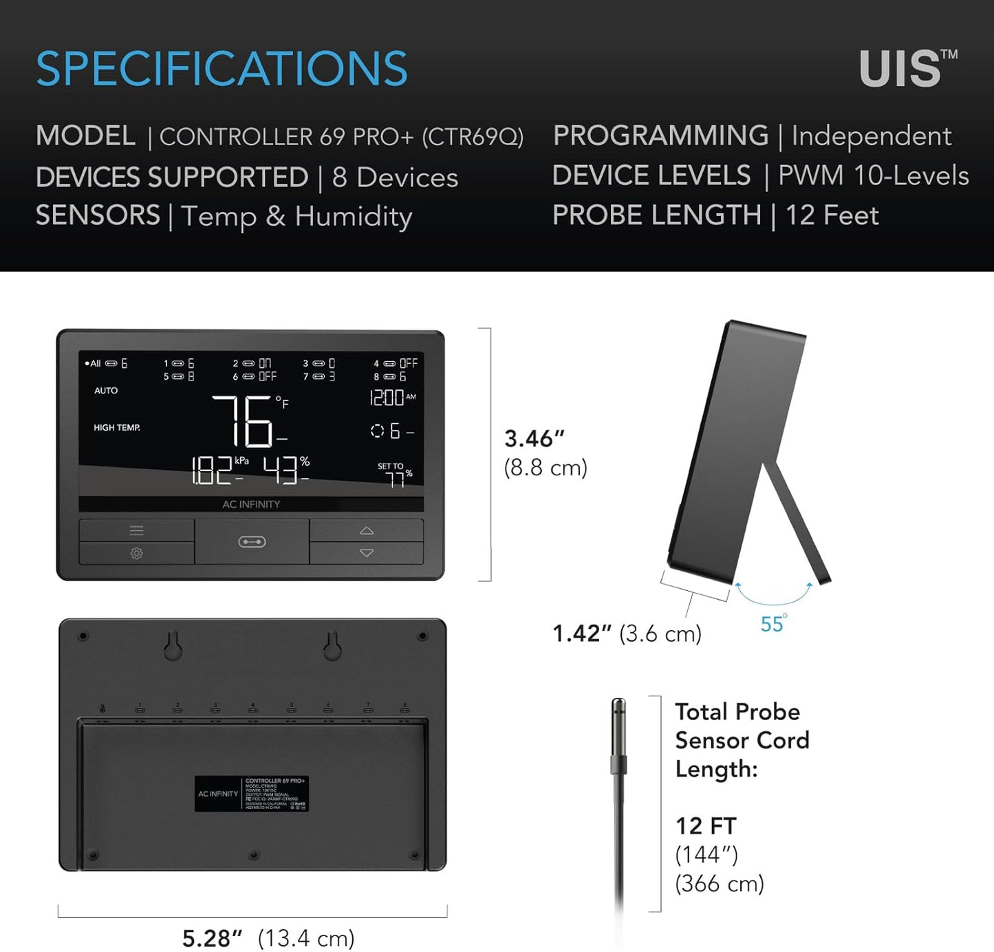 AC Infinity Controller 69 PRO+, Smart Environmental Controller 8-Port with Temp, Humidity, VPD, Timer, Cycle, Schedule Controls, for Grow Tent Cooling Ventilation Lighting (Bluetooth + WiFi, 8-Port)