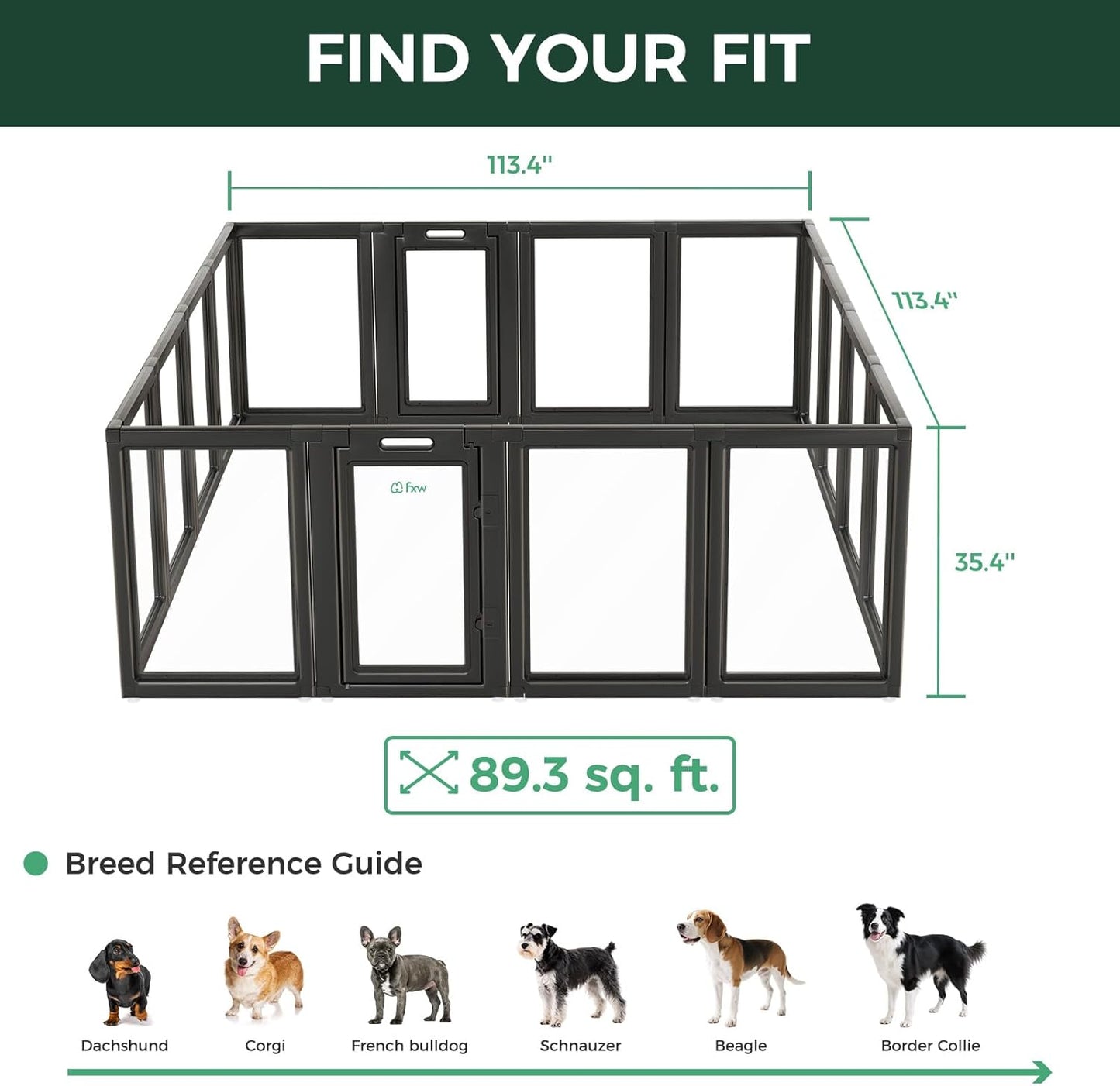 FXW AuraSpace Acrylic Indoor Unleashed Dog Playpen for Medium Dogs, 35 Inch, 16 Panels, Black