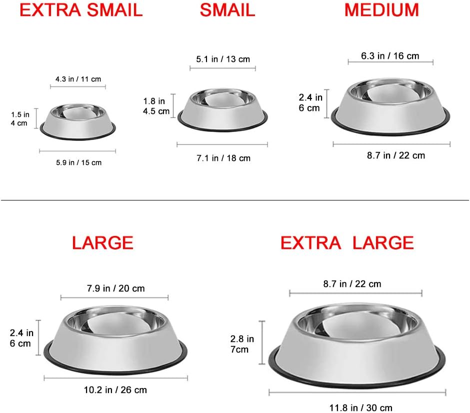 Stainless Steel Dog Bowls, 1.5 Cup/12oz Cat Bowl Water and Food with Rubber Base, Pet Bowls for Small Dogs, Cats, Puppy, Rabbit and Kitten, 3Pack