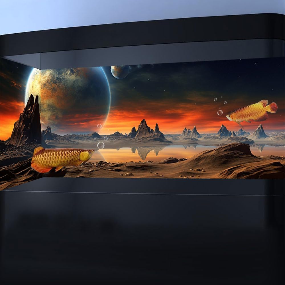 48X20IN Cosmic Aquarium Background, Cool Parallel Space Themed Fish Tank Background, Tropical Desert Terrarium Background with 8 EVA Double-Sided Tape