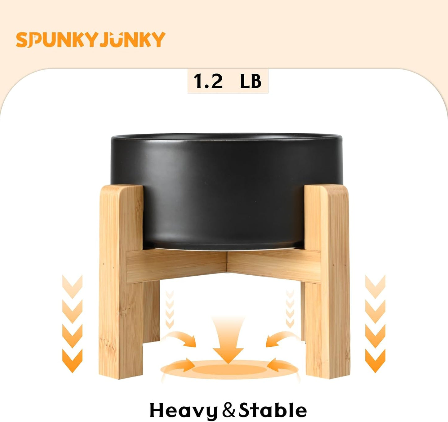 SPUNKYJUNKY Ceramic Elevated Dog Bowls 2 Pack - 5.1inch Raised Dog Bowls with Non-Slip Wooden Stand for Small Dogs Dishwasher Safe(Black,13.5OZ*2)