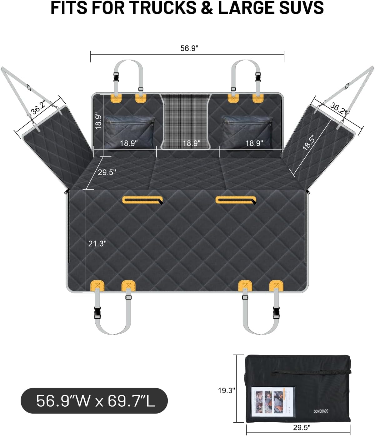 Back Seat Extender for Dog, Waterproof Dog Car Seat Cover for Back Seat, Hard Bottom Car Seat Cover, Large Space Hammock for Full-Size Crewcab Trucks, Pet Seat Cover Holds 450lbs(Black)