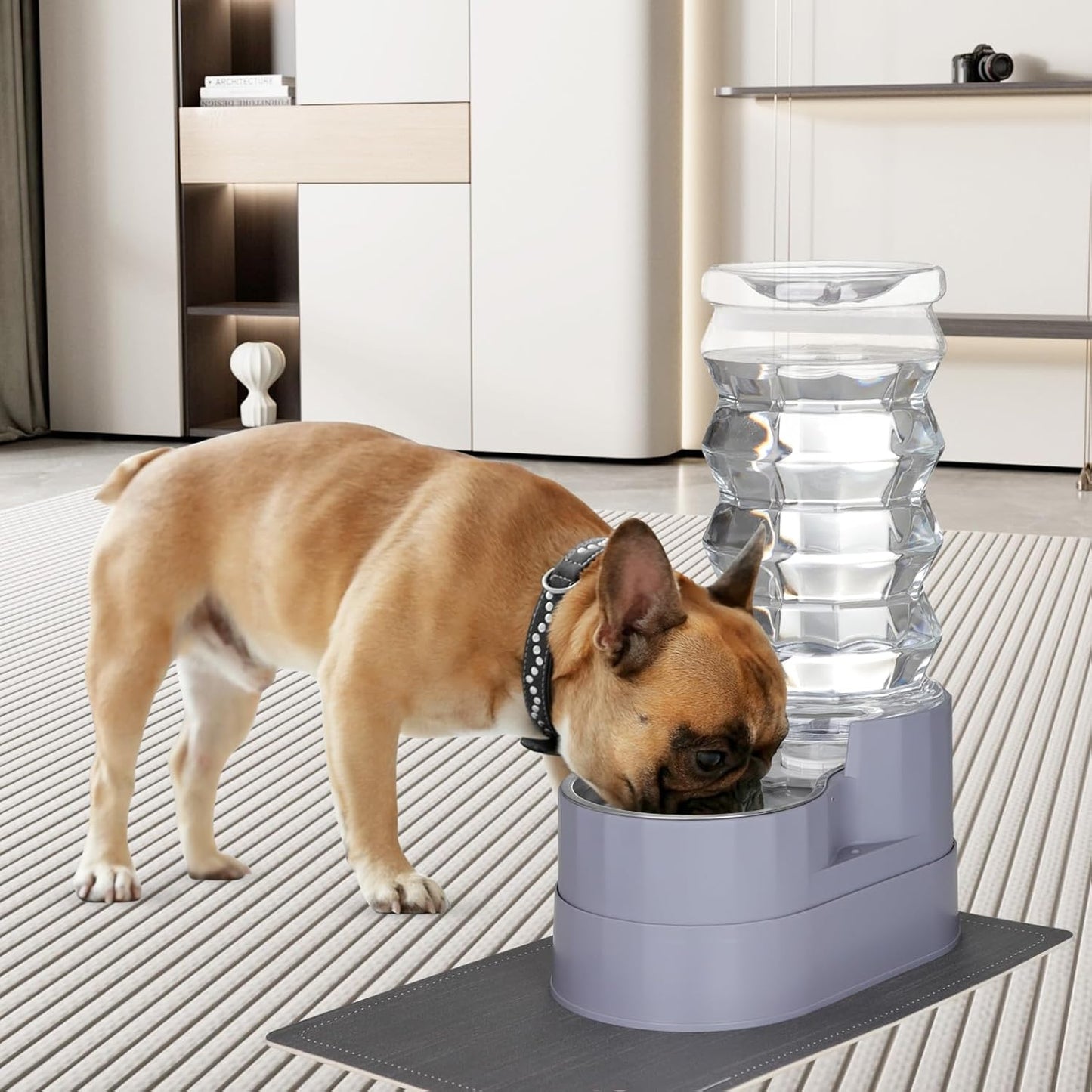 RIZZARI Large Water Dispenser for Dogs: 8L Automatic Stainless Steel Gray Gravity Raised Pet Feeder for Pet Dogs Indoor/Outdoor