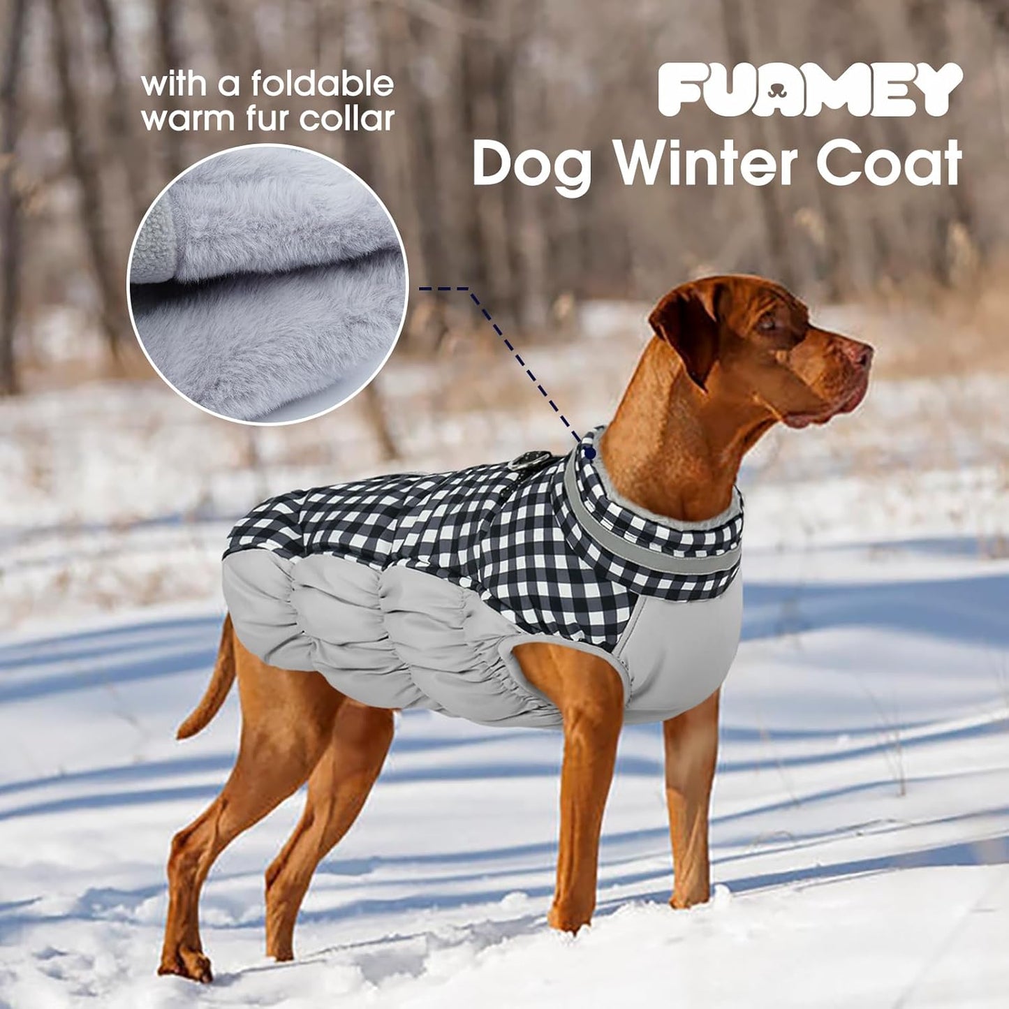 FUAMEY Dog Coat for Large Dogs,Waterproof Dog Winter Jacket with Harness Built in Puppy Cold Weather Coats Reflective Pet Vest with Zipper Warm Fleece Dogs Snowsuit Windproof Checkerboard L