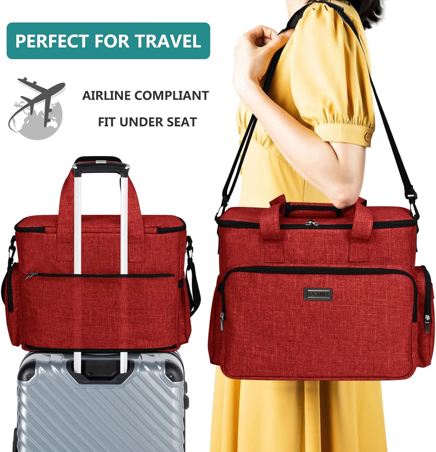 BAGLHER Dog Travel Bag, Pet Travel Bag (ALL Pet Travel Supplies), With 2 Pet Food Containers and 2 Collapsible Silicone Bowls; Essential Kits for Pet Travel Red