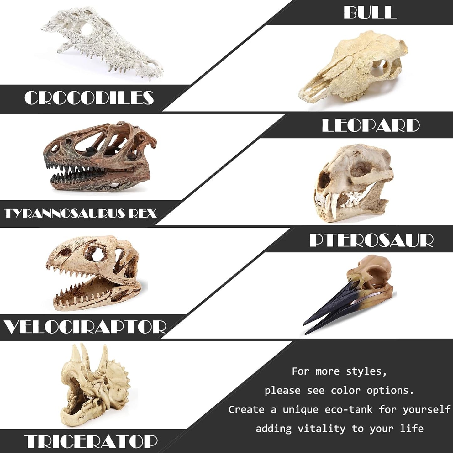 Fish Hideout Aquarium Décor Decorations Dinosaur Skull Fish Tank Decor Cave Dinosaur Skull Betta Animal Halloween Large Tarantula Reptile Bones Snake for Terrarium Ornament