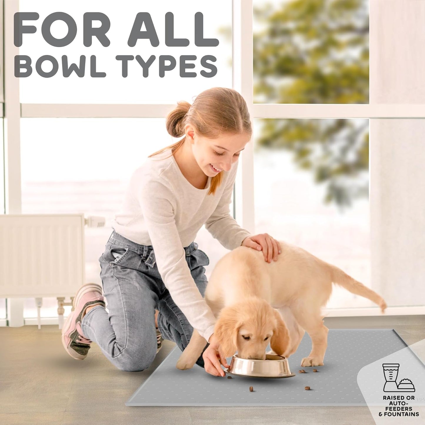 Dog Food Mat - 24x15 Raised Edges Dogs Mat for Food and Water Prevent Spill, Waterproof Cat Food Mats Protect Floors, Easy Clean Dog Bowl Mats for Food and Water, Silicone Pet Feeding Placemats Mist