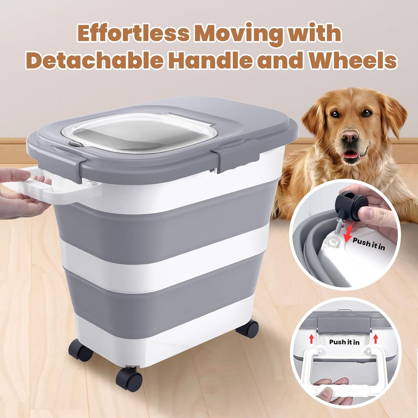 23-25 Lbs Airtight Dog Food Storage Container,Collapsible Pet food storage Container,All-in-One Cat Food Container Set with Scoops,Can Covers & Can Opener Spoons,Small Bin and Waste Bags
