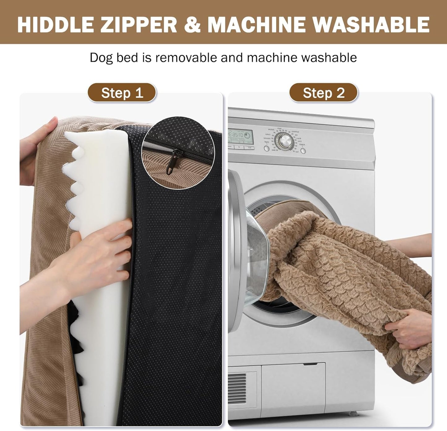 INVENHO Orthopedic Dog Beds Large Sized, XL Washable Dog Sofa with Egg-Crate Foam, Waterproof Lining and Non-Skid Bottom