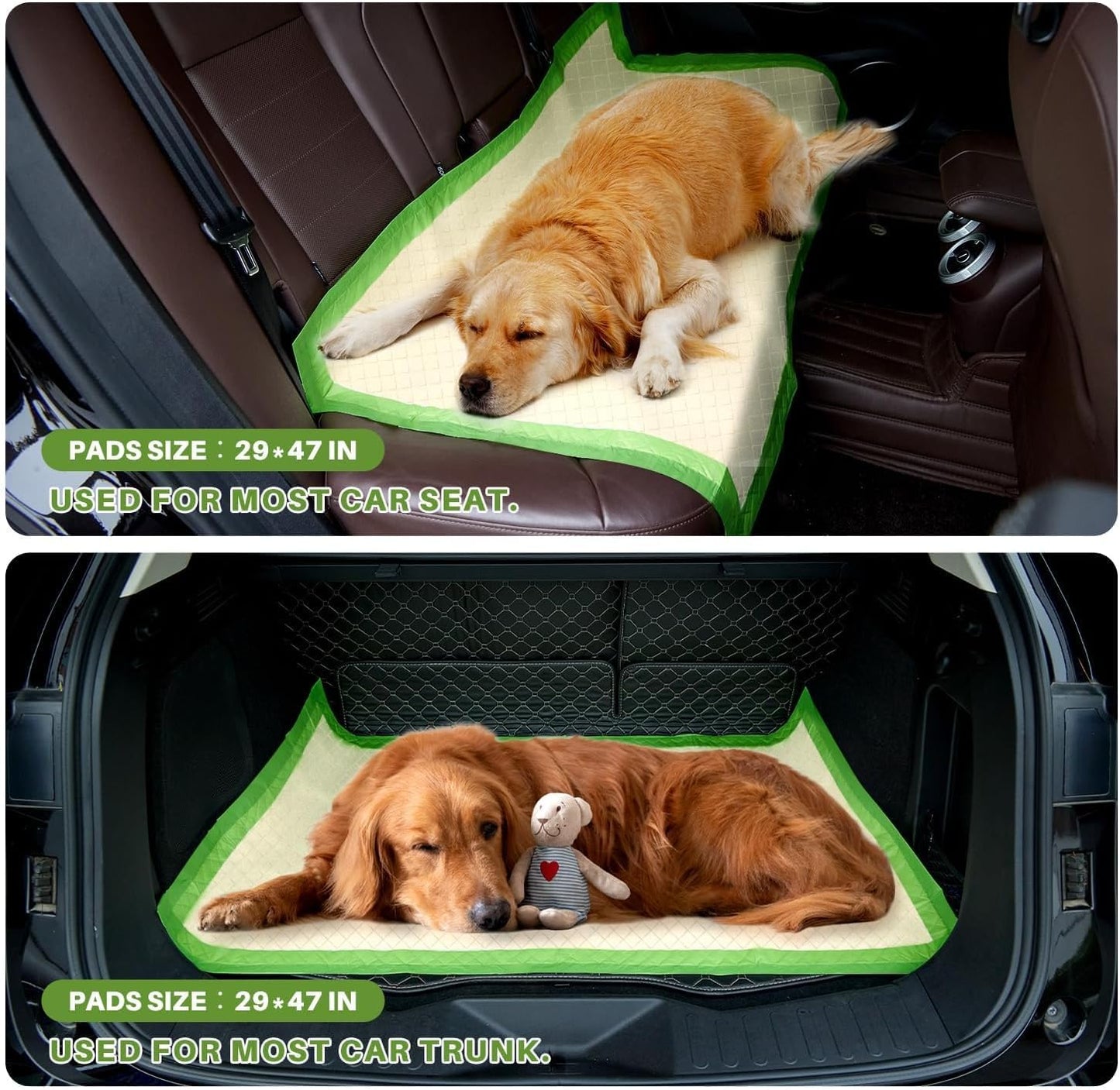 Gardner Pet Dog Pee Pads Extra Large 29"x47", XL Thicker ECO Green Disposable Puppy Training Pads Super Absorbent Full Edge-Wrapping Pad for Dogs, Puppies, Cats, Rabbits (50 Count)