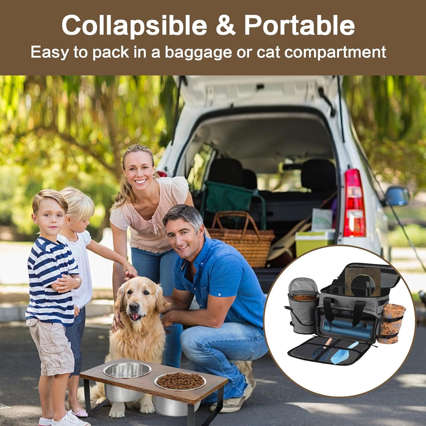 Elevated Dog Bowls for Small Medium Wood Dogs Raised Bowl Stand with 2 Stainless Steel Deep Dog Food and Water Bowls, Anti Vomit, Non-Slip Feeding Dishes(Tilted,3 inches in Height, 40oz