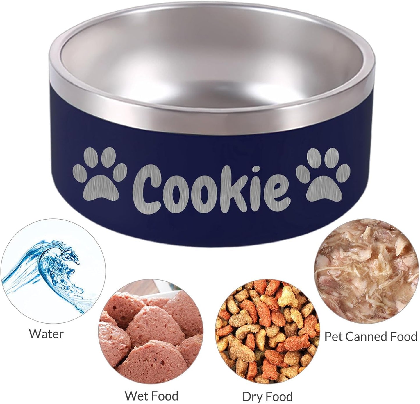 Personalized Dog Bowl Laser Engraved Custom Pet Name 18/32/42/64 oz No Slip Stainless Steel Insulated Bite-Resistant Food Water Dishes-Pink