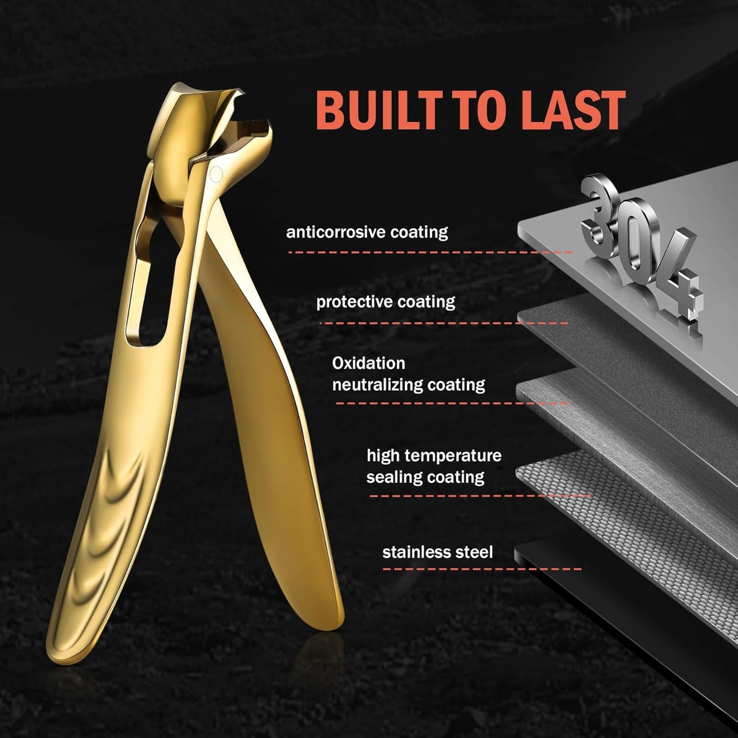 BEZOX Ergonomic Angled Head Thick Toenail Clipper for Seniors - Large Nail Clippers for Thick and Ingrown Nails with Metal Nail File, Premium Nail Cutter Fingernail Clipper for Men and Women - Golden