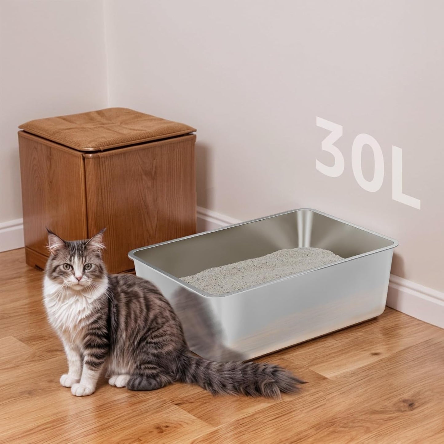 2 Pack Stainless Steel Litter Box-XXL Metal Litter Box for Big Cats 8IN Deep, Cat LitterBox-Pet Toilet Easy to Clean,High Sided Cat Litters Boxes Adult Cats,Non Stick, No Smell