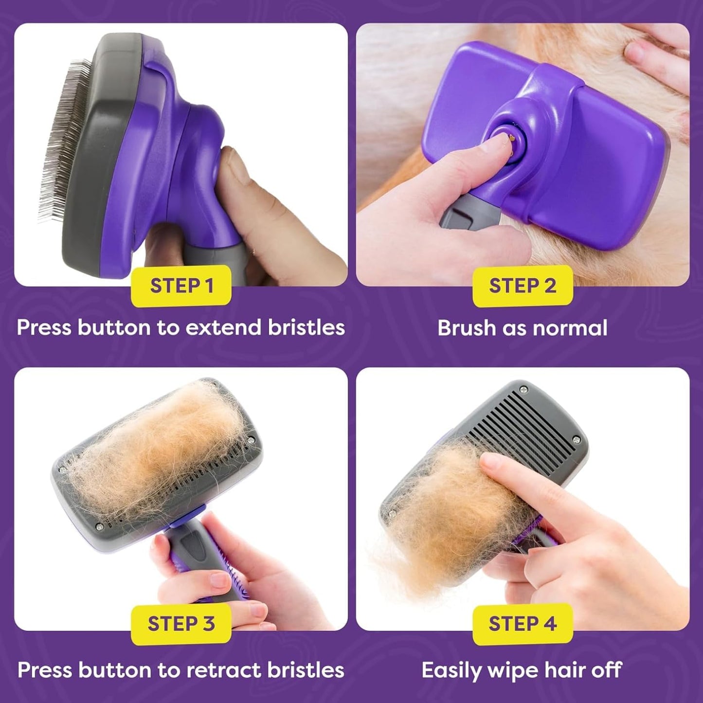 Hertzko Dog Slicker Brush and Dog Hair Remover - Self-Cleaning Brush for Cats and Dogs - Pet Hair Remover Brush for Fur - Gently Removes Mats, Tangles, and Loose Hair - Ideal for Home Use