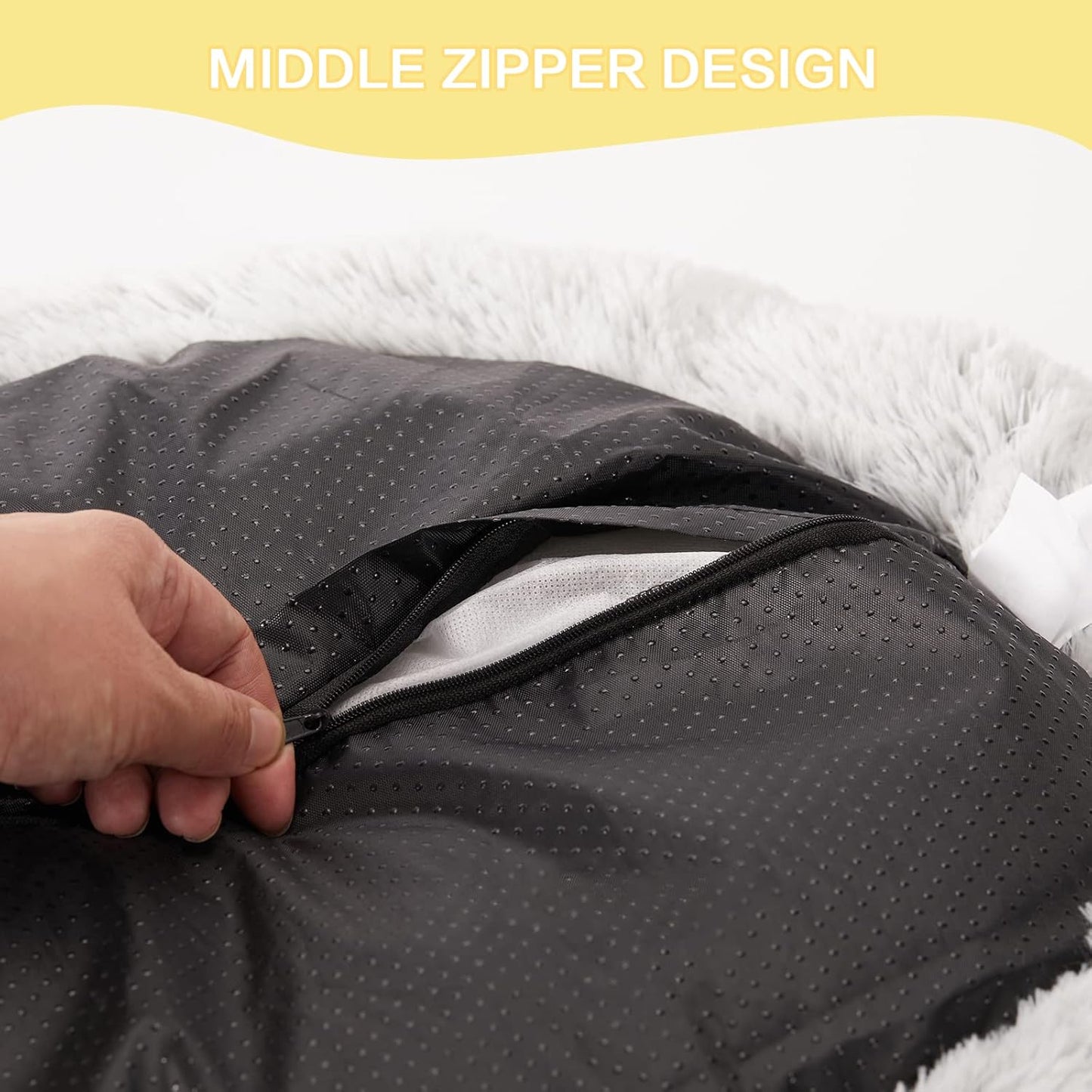 Bedfolks Calming Donut Dog Bed, 23 Inches Round Fluffy Dog Beds for Small Dogs, Machine Washable Anti-Anxiety Plush Puppy Bed(Light Grey, Small)