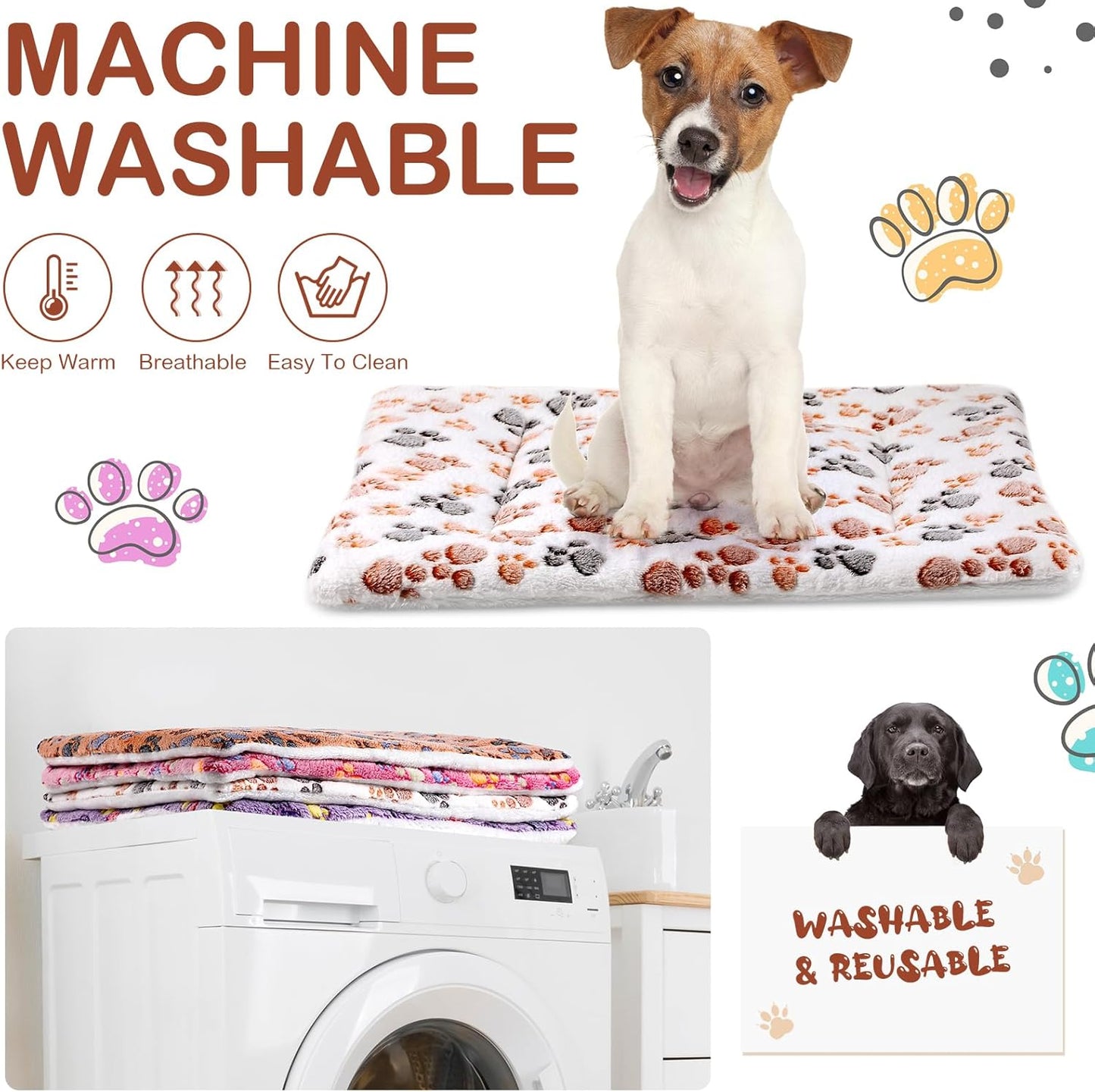 4 Pack Ultra Soft Dog Cat Bed Mat with Cute Prints Reversible Fleece Dog Crate Kennel Pad Cozy Washable Thickened Hamster Guinea Pig Pet Bed Mat for Small Animals(30 x 22 Inches,Vivid Color)