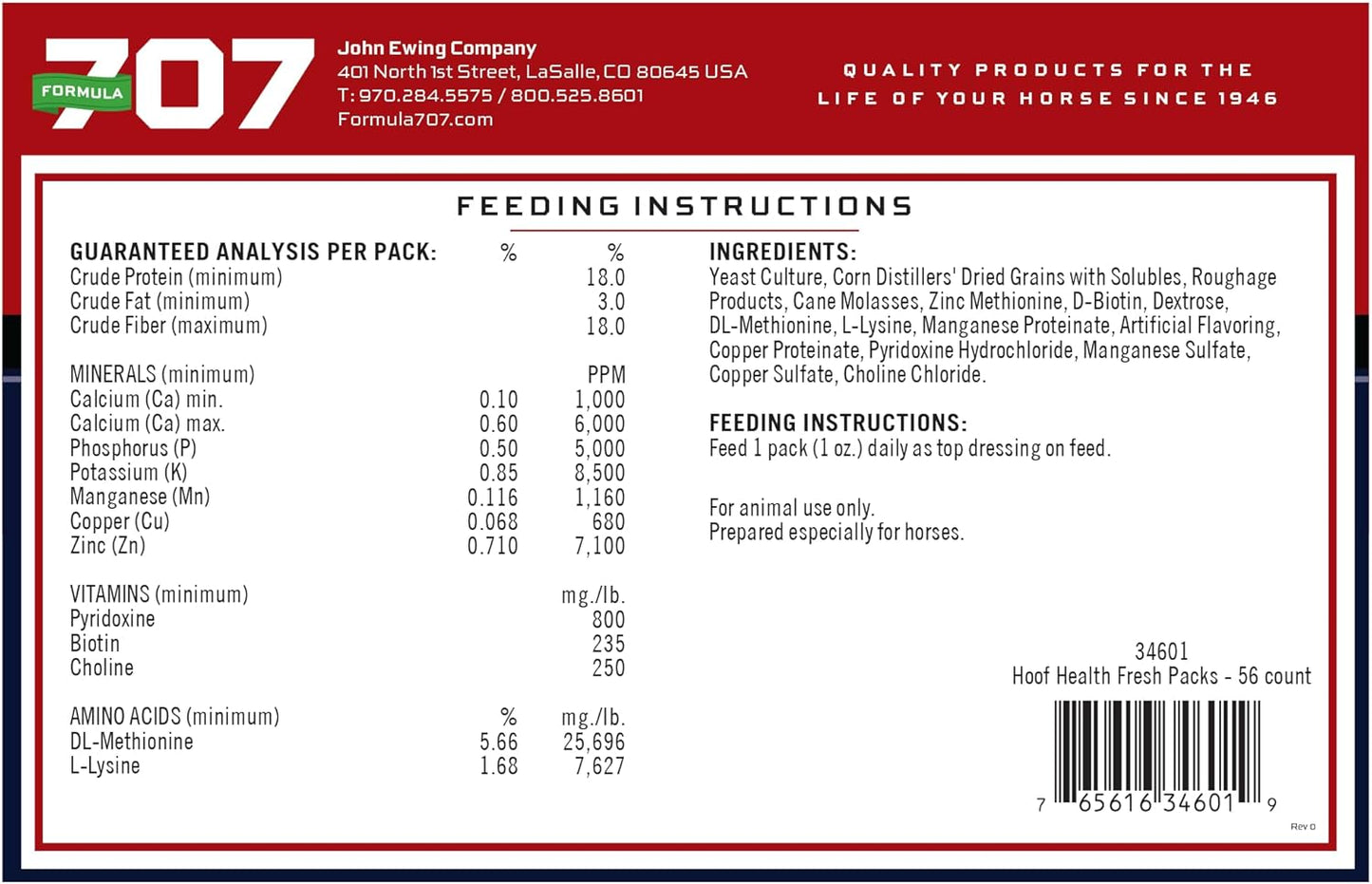 Formula 707 Hoof Health Equine Supplement, Daily Fresh Packs, 56 Day Supply - Biotin, Amino Acids, and Minerals to Improve and Support Healthy Horse Hooves