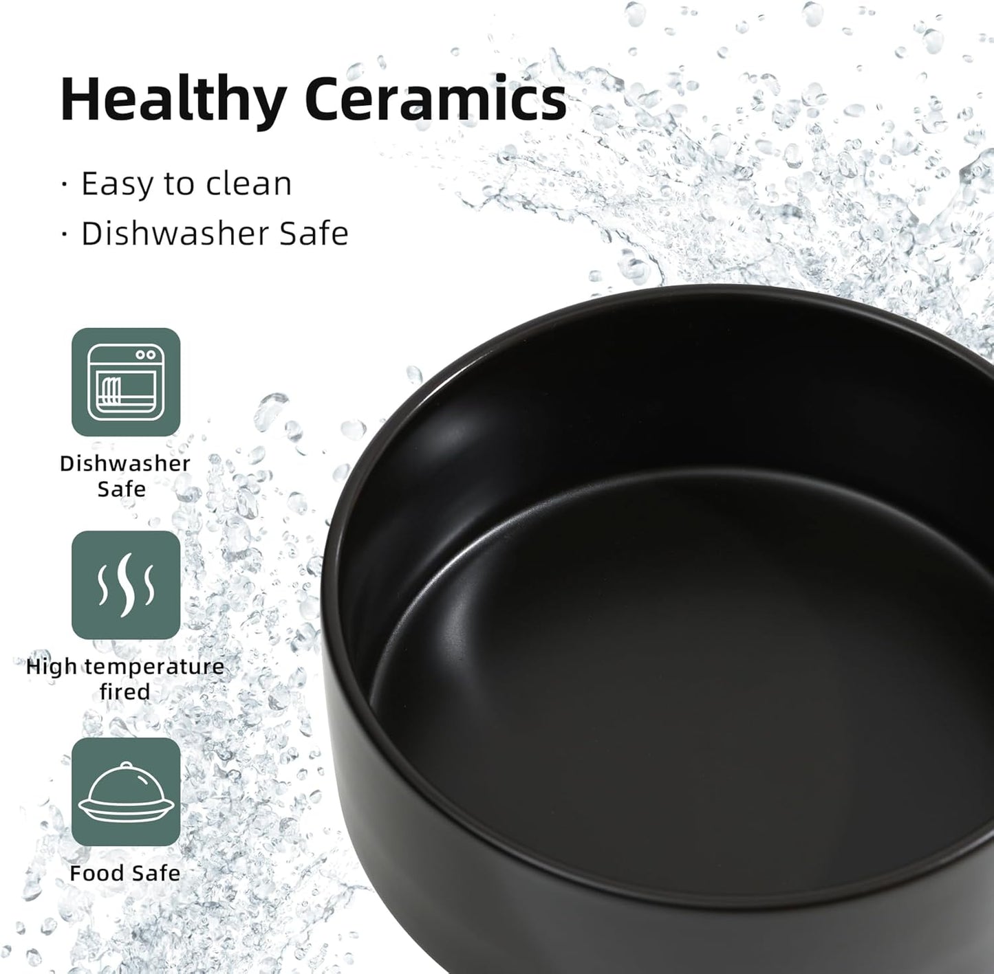 Non-Slip 8.2inch Ceramic Dog Food and Water Bowl for Large Breed Dogs, Pet Bowl for Replacement (Single Bowl, Black)