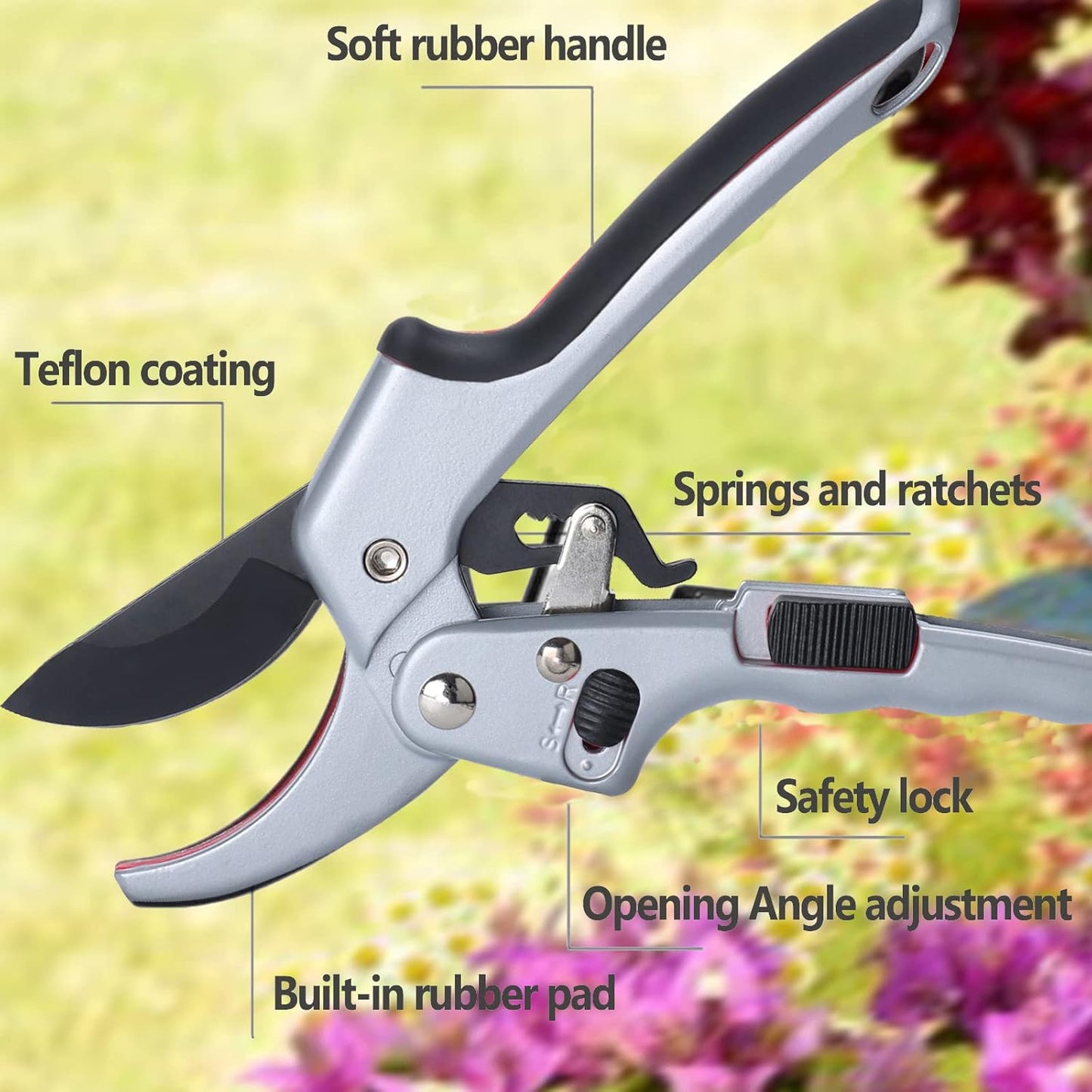 Garden clippers, premium Germany pruners, Work 3 times easier, professional ratchet pruning shears, cutting rose, flower, hedge, stem, tree, Sharp gardening scissors, Arthritis weak hand snips