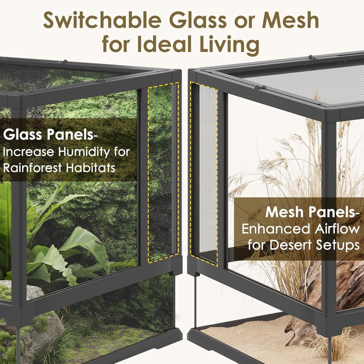 Erinnyees 50 Gallon Reptile Terrarium, Front Opening Reptile Tank with Top Screen Ventilation, Bearded Dragon Tank with Heating Pad Space and Sliding Cable Outlet for Lizard, Snakes, Turtles