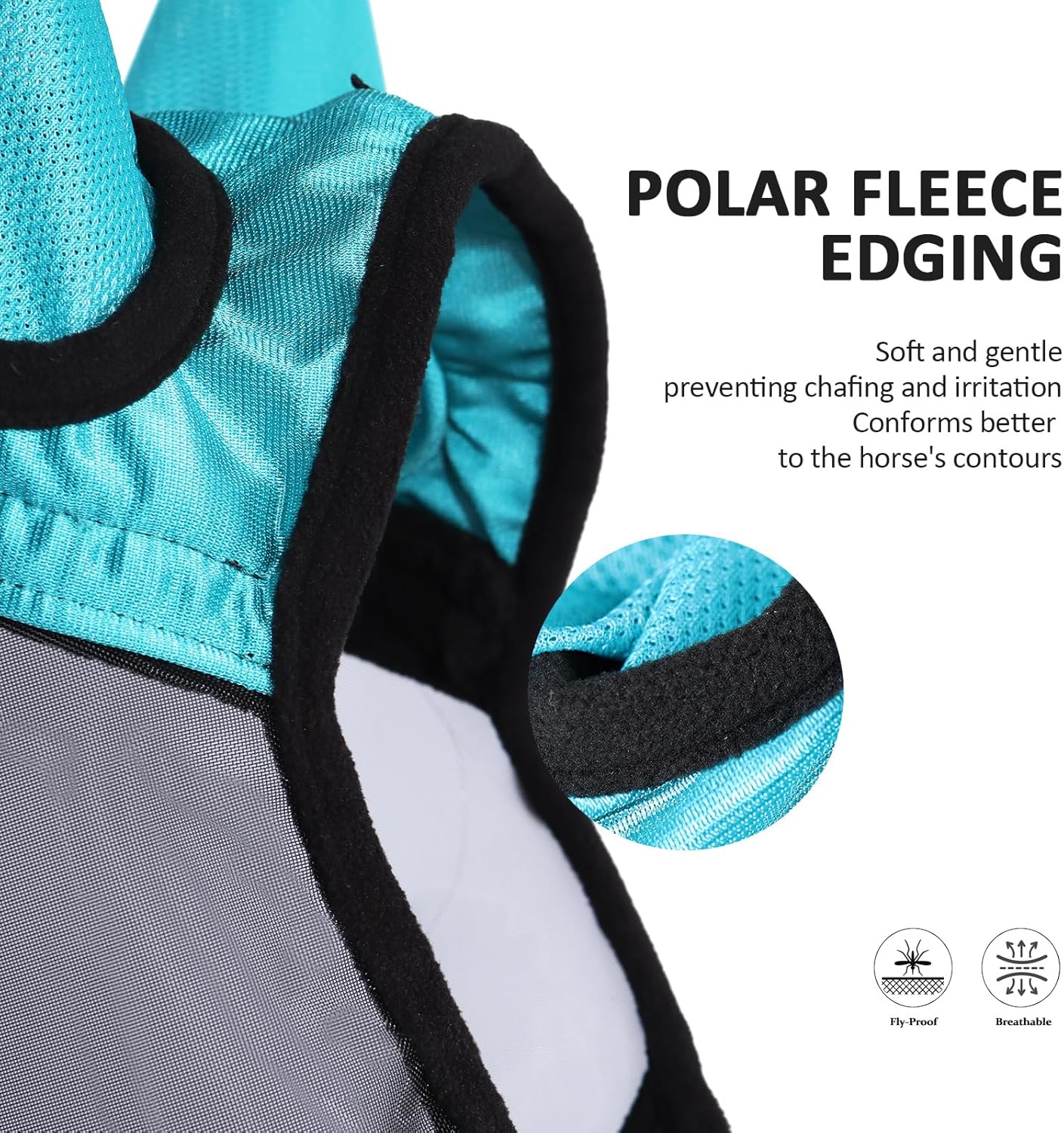 Harrison Howard Pro Luminous Horse Half Face Fly Mask Large Eye Space with Ears UV Protection for Horse Teal S