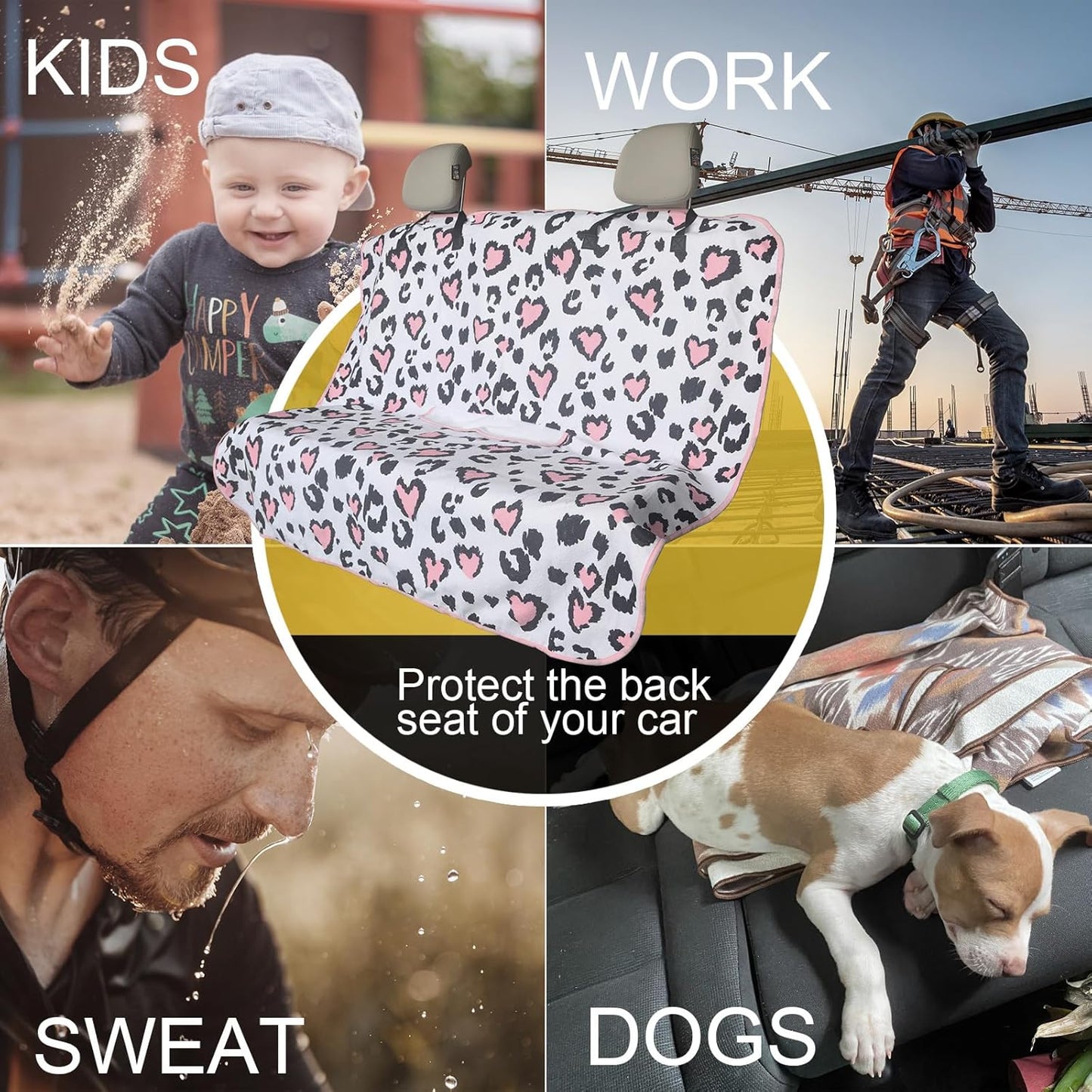 Back Seat Cover for Car Trucks Van SUV,Waterproof Rear Bench Towel Seat Covers for Dogs and Kids,Automotive Backseat Protector (Leopard Print)