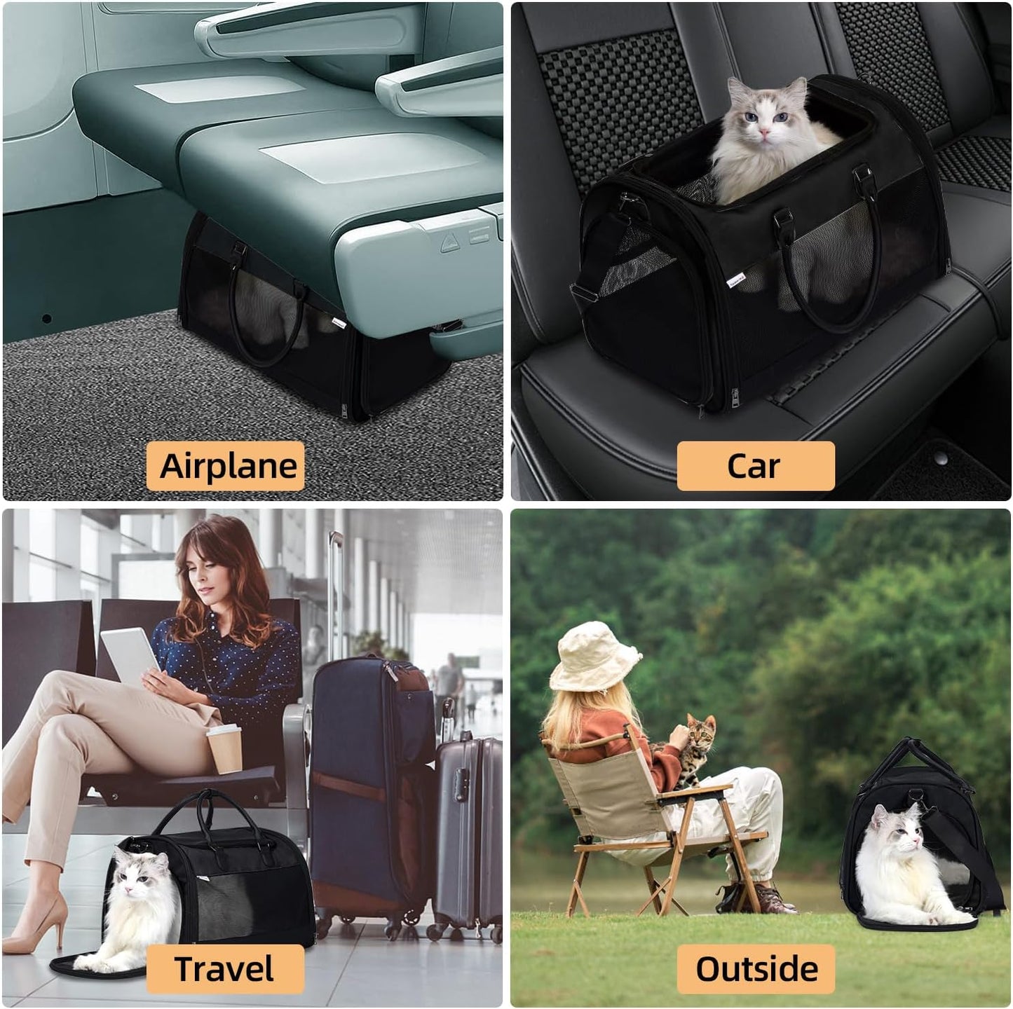 PET MARVEL Cat Carrier Soft Sided for Small Medium Cats Puppy up to 15 Lbs, Airline Approved Mesh Pet Travel Bag, Breathable Bite-Resistant Fabric with Removable Washable Mat