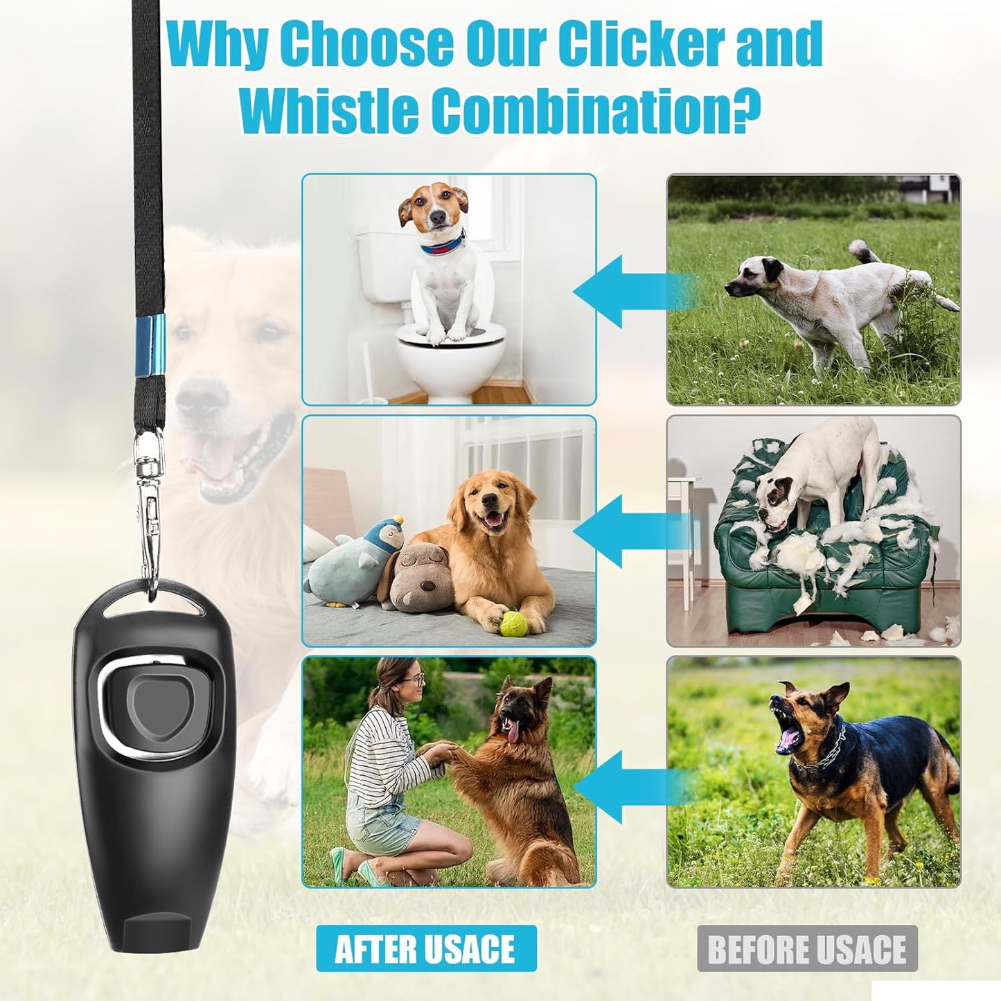 2-in-1 Dog Training Clicker Whistle for Training and Recall, Pet Training Accessories for Puppy, Cats, Horses & Small Animals - 2 Pack with Lanyard, Reward and Train Your Pets Efficiently