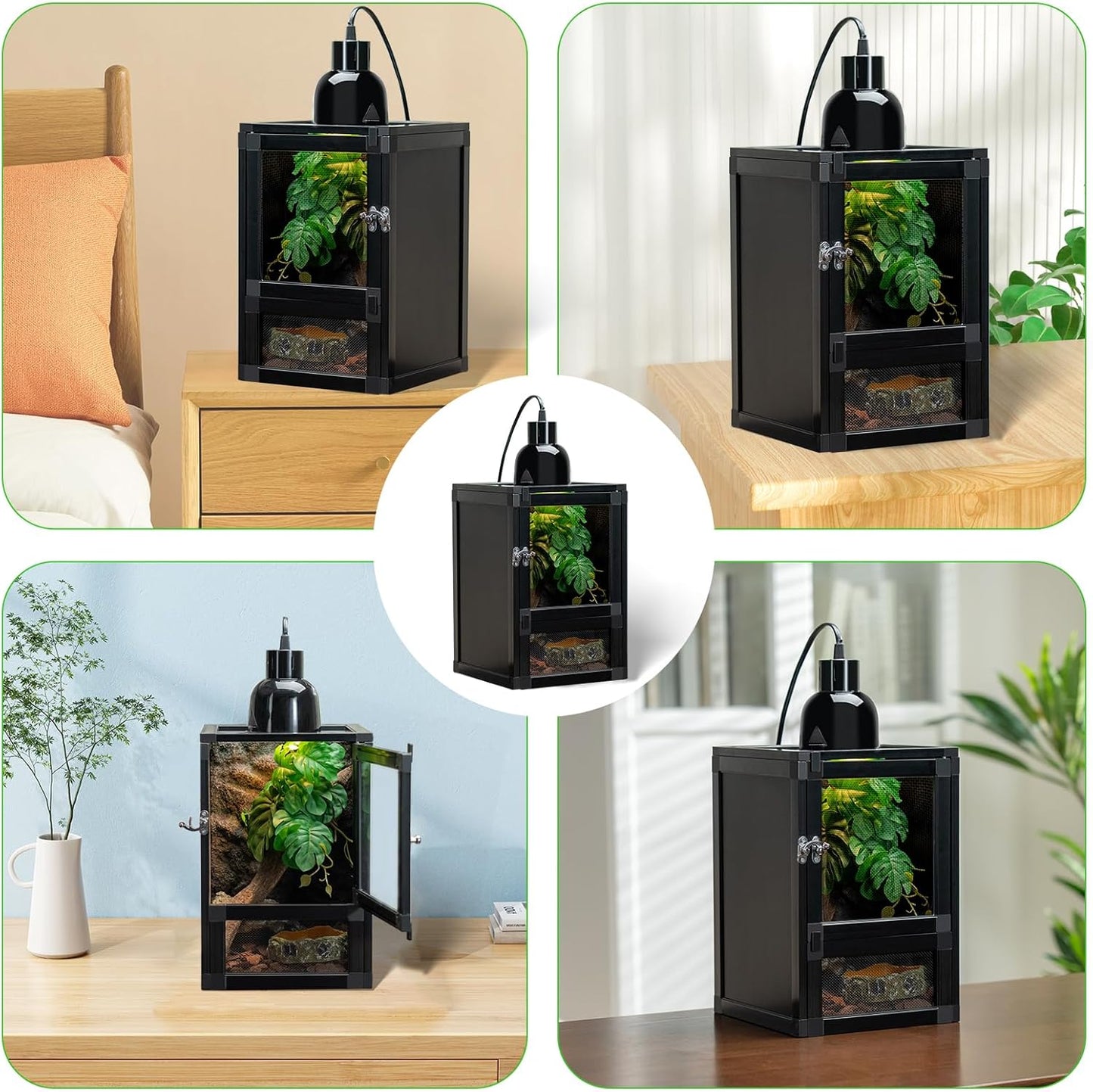 8" x 8" x 12" Reptile Terrarium 5-Pack, Small Hatching Cage with Screen & Acrylic Doors, Ventilated Habitat for Lizards, Frogs, Easy Assembly