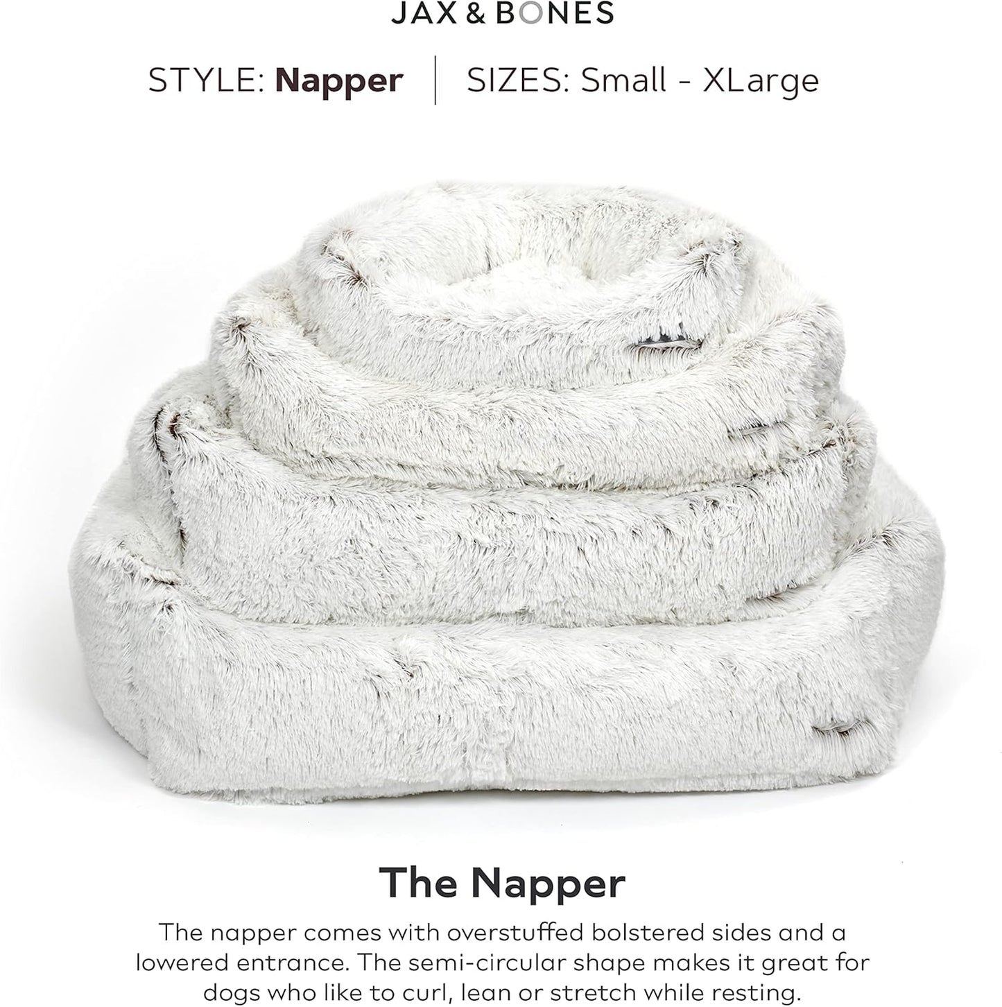 Jax & Bones Dog Napper - Machine Washable Shag Bed for Dogs - Extra Heavy Duty Bolstered Sides - Medium White Dog Mat | 35 x 27 Inches