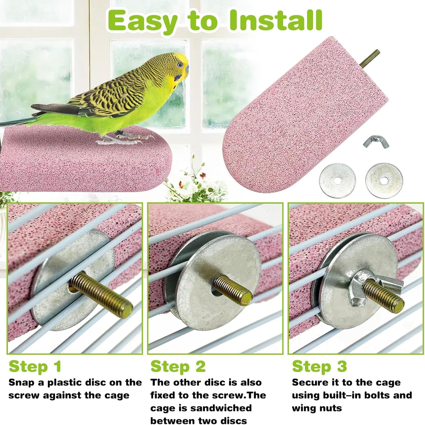 PINVNBY 3 PCS Bird Perches Calcium Parrot Perch Stand Bird Beak Grinding Stone Foot Claws Trimmer Multiple Colors Parakeets Chewing Toys Bird Cage Accessories for Budgie Cockatiel Conure Lovebird