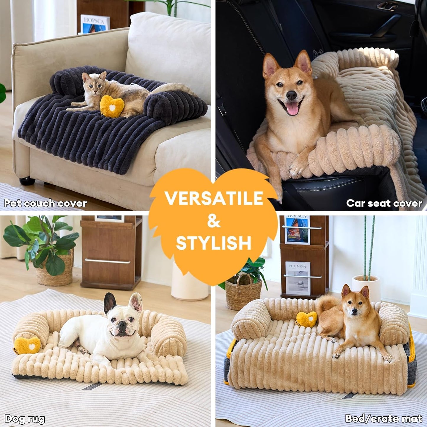 FUNNY FUZZY Pet Couch Cover for Sofa, Calming Dog Bed for Couch, Fluffy Plush Cat Bed Mat for Furniture Protector for Small Dogs and Kitten, 27×24 in, Cream White