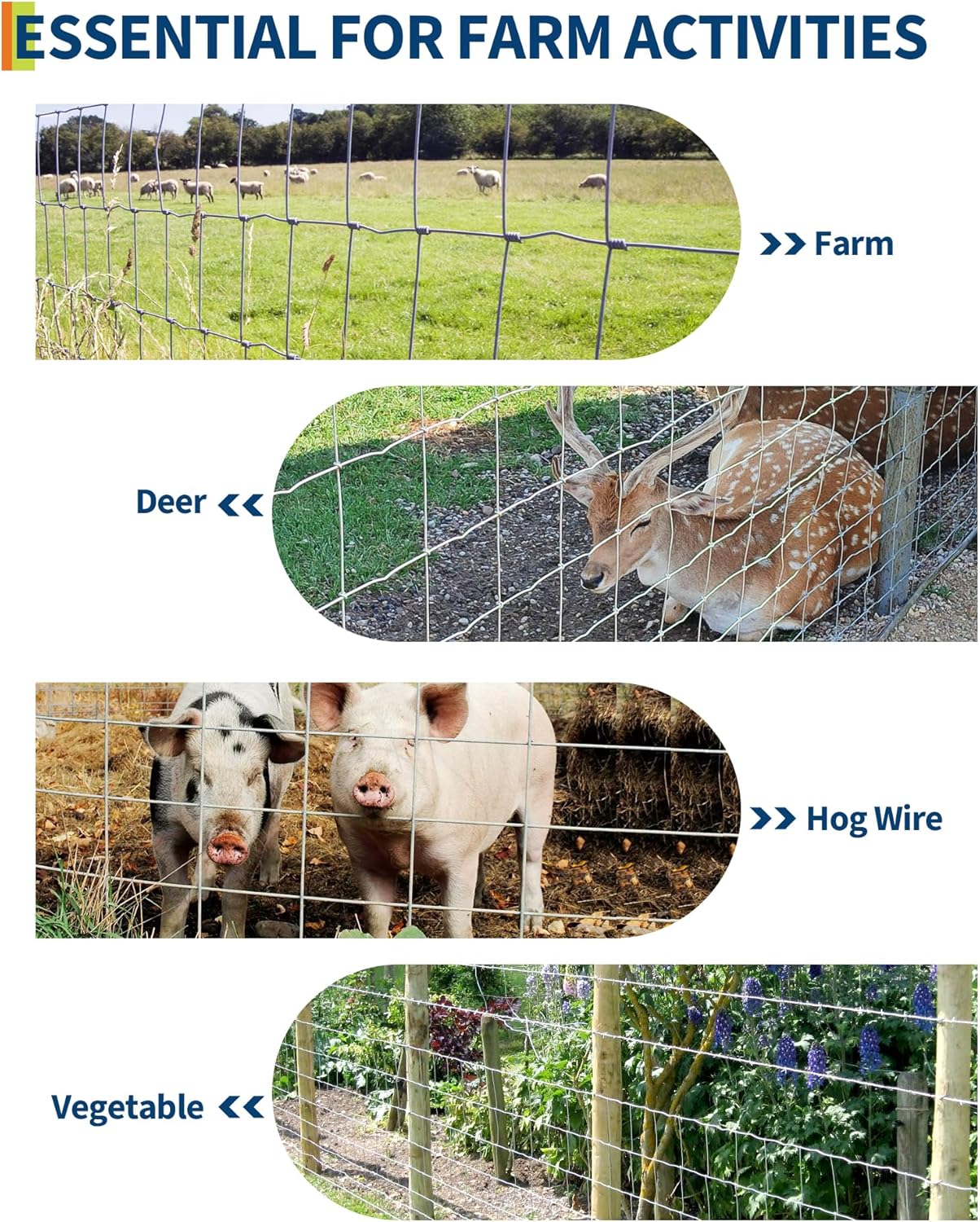 9GA Thickened Heavy Duty Cattle Farm Fence, 4ft x 328ft Galvanized Goat Deer Fence, Heavy Zinc Coating Hog Wire Fencing for Farm Livestock Animals Protection