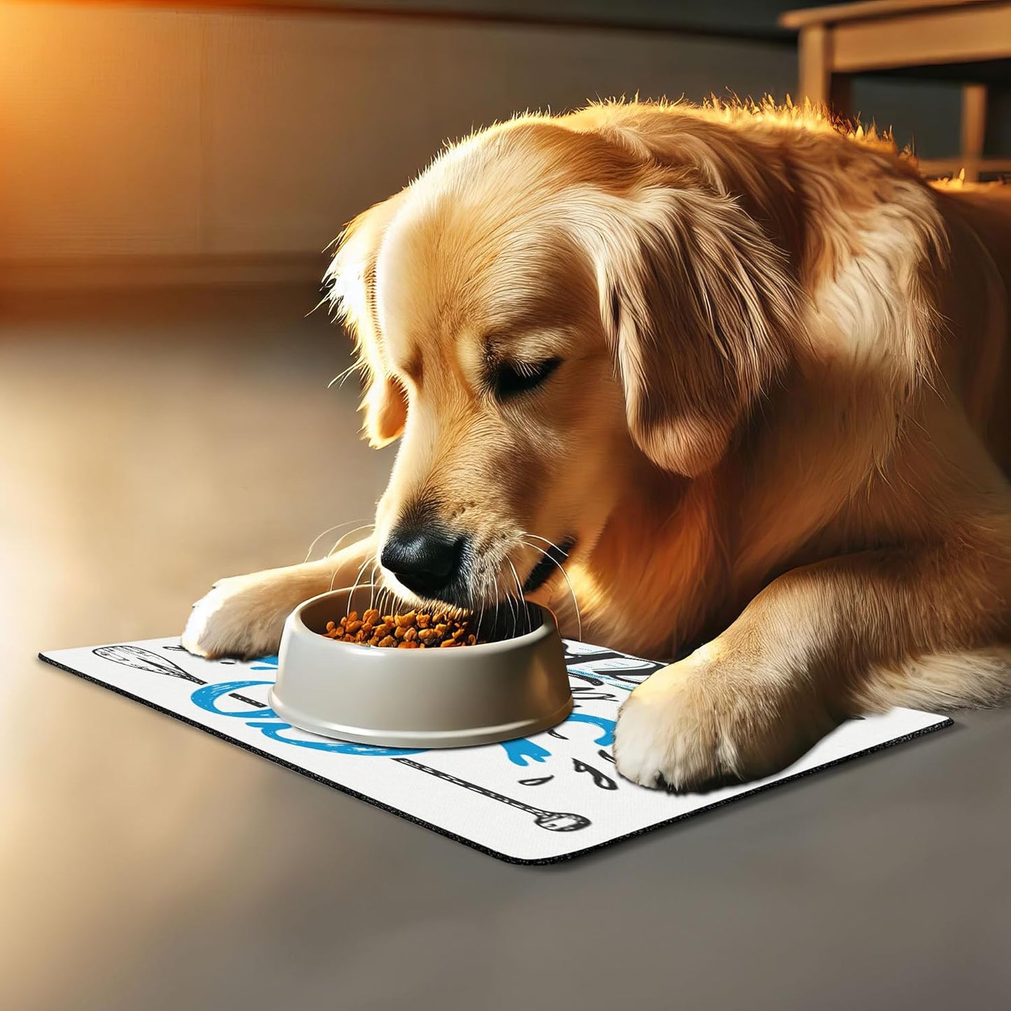 Lunarable Cabin Pet Mat for Food and Water, Vintage Typography Inspirational Words Lake Sign Canoe Fishing Sports Theme, Non-Slip Rubber Mat for Dogs and Cats, 18" X 12", Black Green