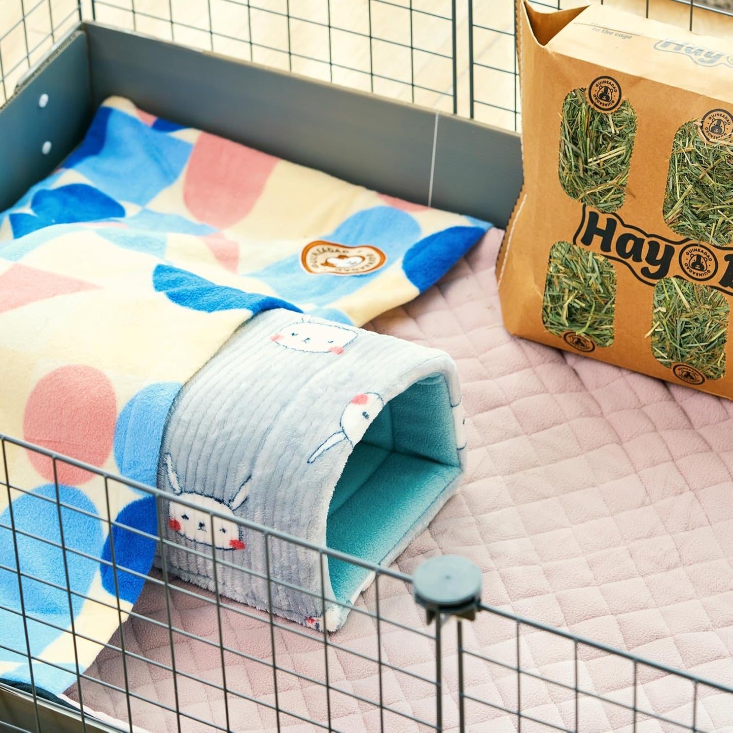 GuineaDad Premium Liner – Fleece Guinea Pig Cage Liner – Ultra-Plush Reusable Fleece Bedding with Waterproof Bottom – (Cotton Candy)