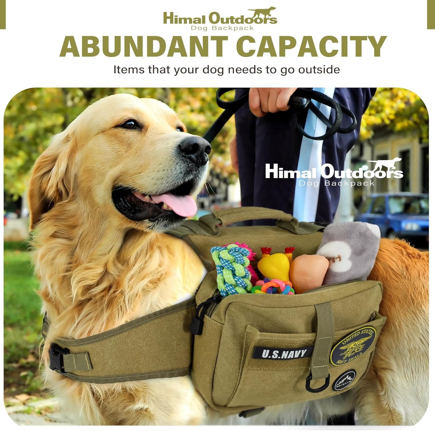 Himal Outdoors Dog Backpack & Saddle Bag, Tactical Hiking Backpack for Large Dogs with Side Pockets & Adjustable Strap