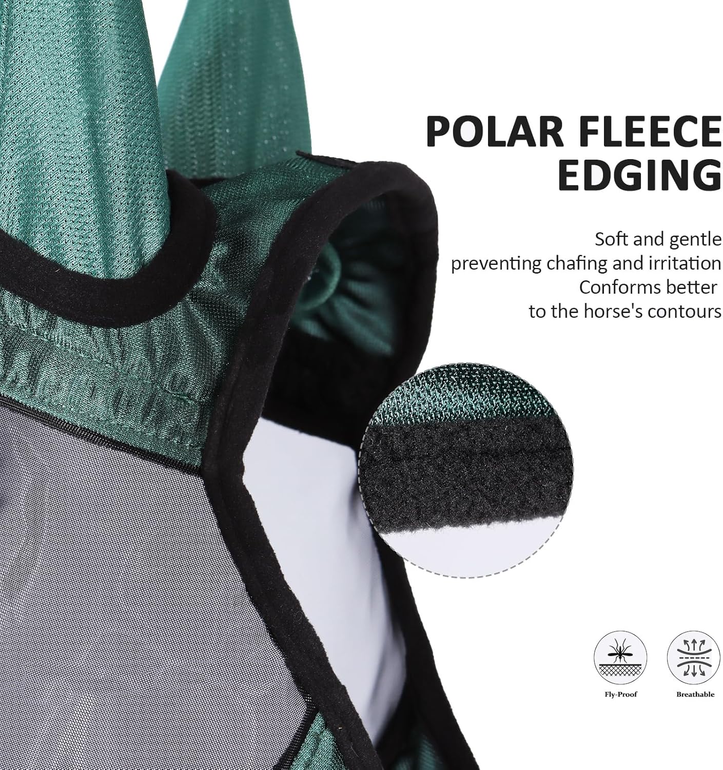 Harrison Howard Pro Luminous Horse Half Face Fly Mask Large Eye Space with Ears UV Protection for Horse Hunter Green M