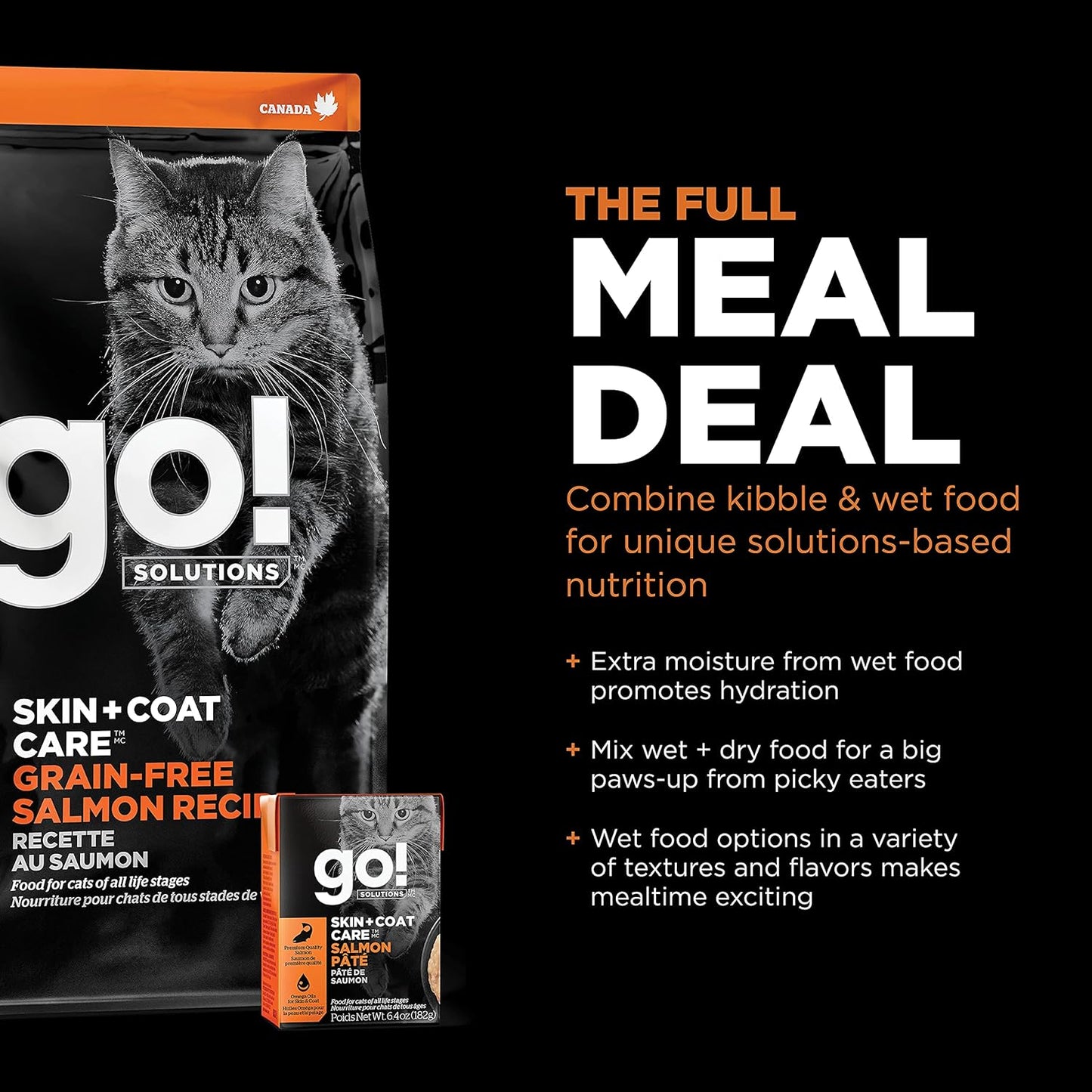 Go! Solutions Skin + Coat Care, Grain-Free Dry Cat Food, Salmon Recipe, 3 lb Bag