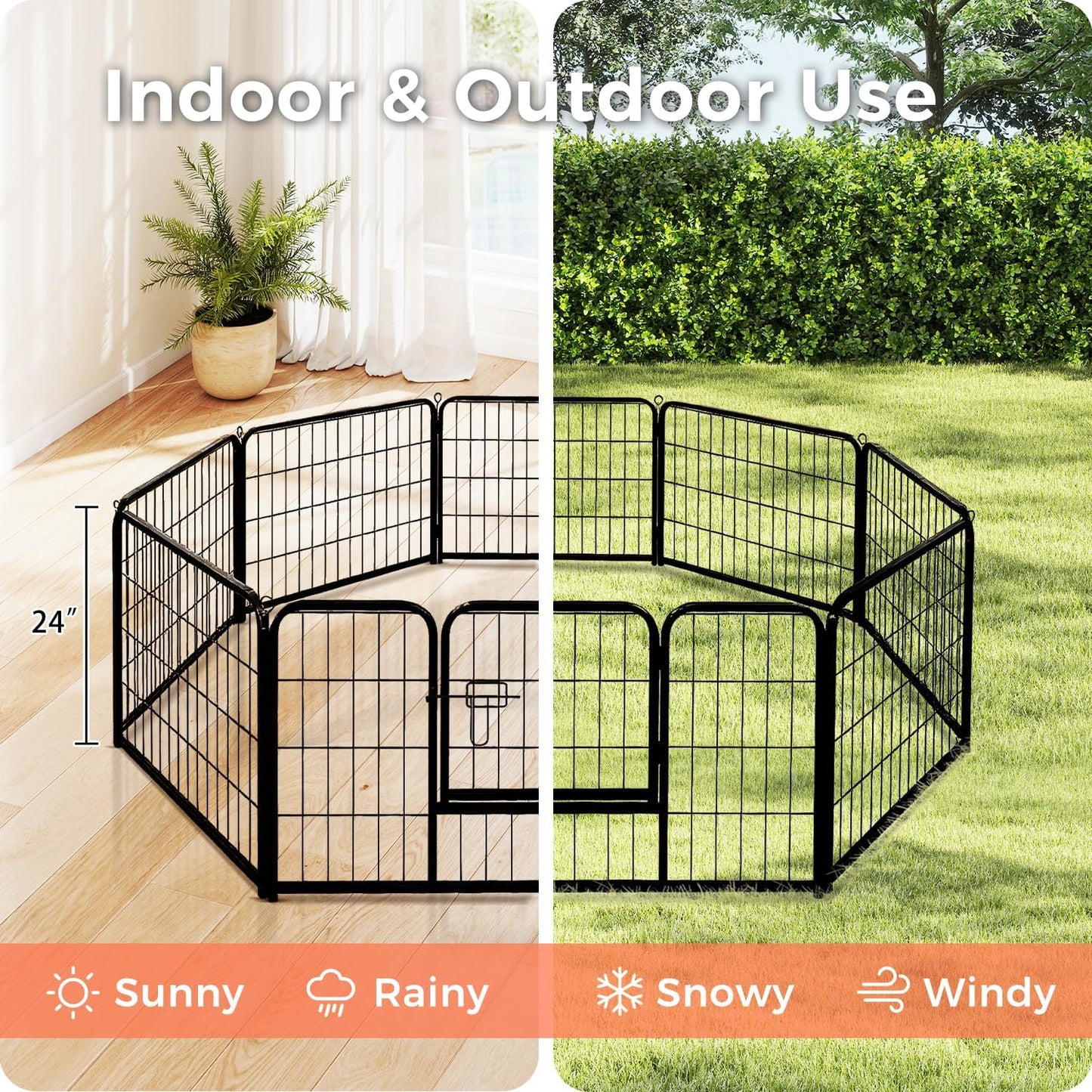 24 Inch 8 Panels Dog Playpen - Metal Pet Exercise Pen for Puppy, Indoor/Outdoor Dog Fence for Yard, Garden, Camping & RV Travel