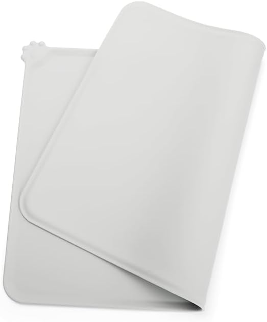 Premium Silicone Dog Food Mat - 19 x 12 Inch,Anti-Slip, Waterproof, Pet Placemat for Food and Water, Prevents Spills, Suitable for Dogs and Cats (Grey)