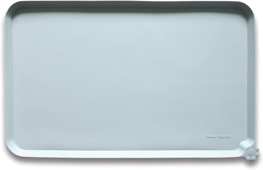 Hoki Found L Silicone Pet Feeding Mats with Higher Lips - Non Slip Pet Dog Cat Bowl Mats - Waterproof - Suitable for Carpet - Battleship