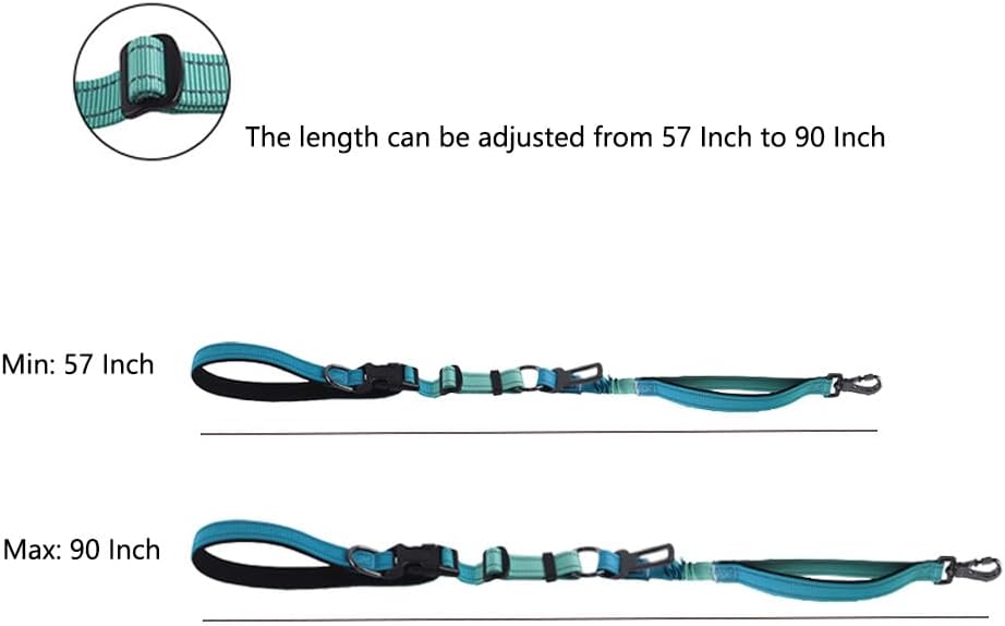 Hands Free Dog Leash for Large Medium Dogs Heavy Duty Bungee Reflective Adjustable Waist Leashes for Walking Running with Car Buckle 4-6FT (Green)