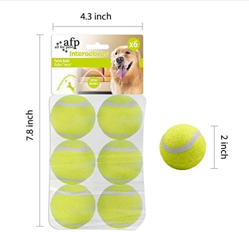 ALL FOR PAWS Dog Tennis Balls for Dogs, Great for Mini Ball Launcher, 6 Pack 2 Inch Tennis Balls