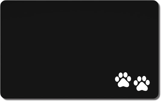 Rnivvi Dog Food Mat, 12" x 19" Footprint Absorbent Dog Cat Bowl Mat for Food and Water, Cute Anti-Slip Rubber Pet Feeding Rug Protect Floors, Puppy Placemat for Feeding & Watering Supplies, Black