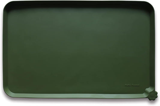 Hoki Found Large Silicone Pet Food Mats Tray - Waterproof Dog Pet Cat Feeding Mat - Non Slip Pet Dog Cat Food Bowl Mats Placemat -Pet Water Mats for Carpet - Dark Olive