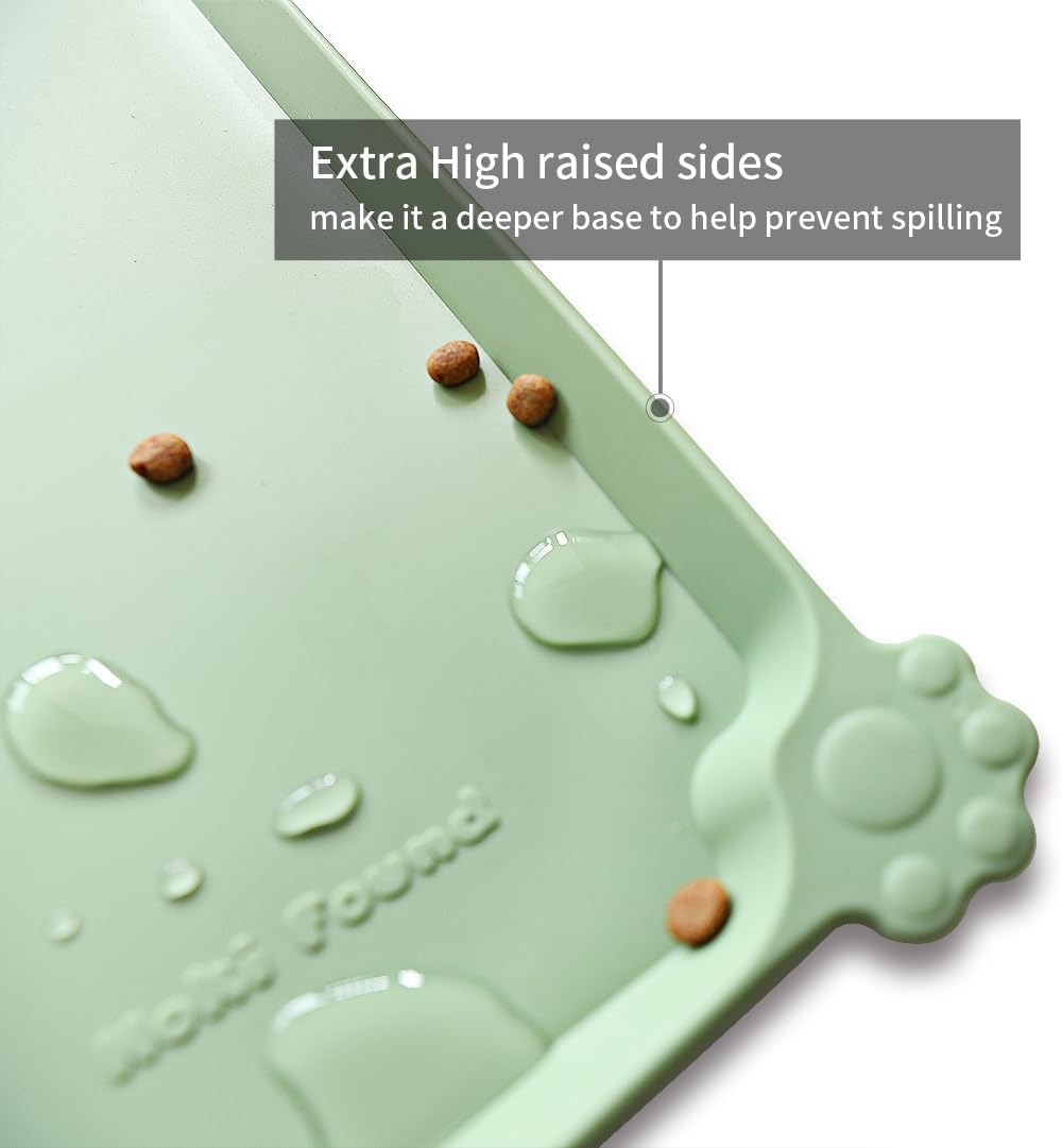 Hoki Found X-Large Silicone Pet Feeding Mats - Non Slip Dog Cat Bowl Mats - Waterproof for Carpet - Jade